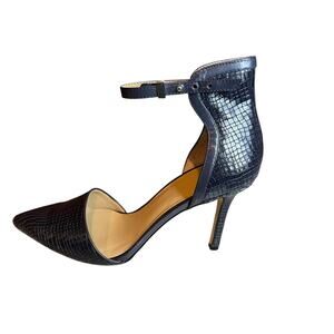 Ann Taylor Leather Snake Embossed Ankle Strap Heels Blue 8.5